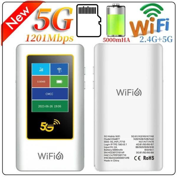 5G Wifi Wireless Router 1201Mbps Lte Portable Wifi Hotspot 5G Mifi Unlock Type-c Fast Charge 5000