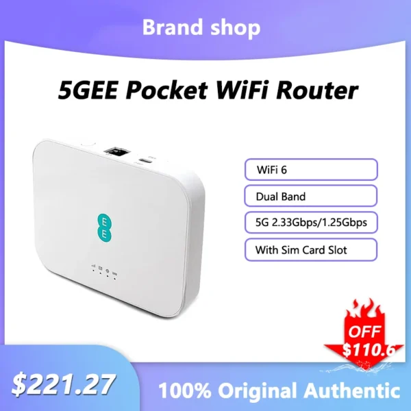 5GEE Pocket WiFi Router 2.33Gbps Dual Band 2.4/5GHz Mobile Broadband Wi-Fi 6 4G LTE 1.6Gbps MiFi