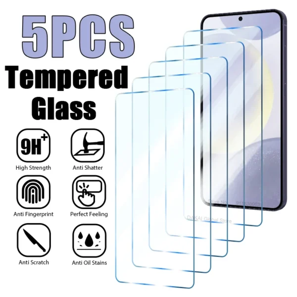 5PCS Tempered Glass For Samsung Galaxy S24 Ultra A54 A14 A13 A53 A34 A33 A52 5G S23 Plus Screen