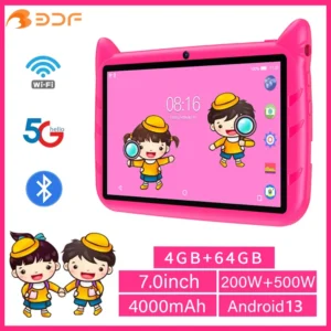 BDF 7 Inch Kid Tablet Android 13 4GB RAM 64GB ROM 1TB Expand 5G WiFi 4000MAH Battery Dual Camera