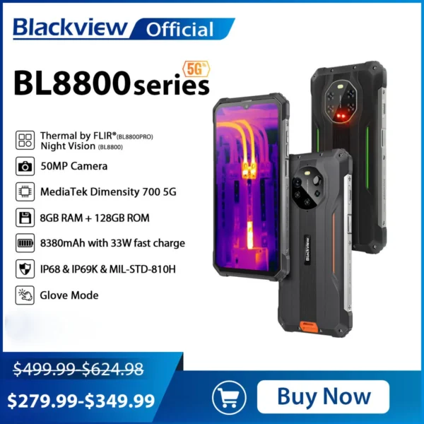 Câmera de Imagem Térmica Blackview Máquina FLIR Visão Noturna BL8800 Pro 5G BL8800®6 58 "8gb +