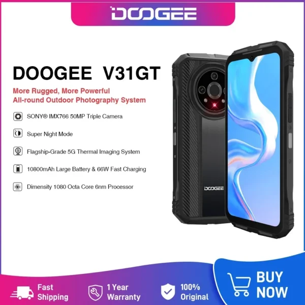 DOOGEE V31GT 6.58" FHD 120Hz IPS Display 5G Thermal Imaging System Dimensity 1080 Octa Core 12GB