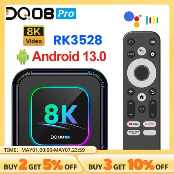 DQ08 Pro RGB Smart TV Box Android 13 RK3528 Quad Core Support 8K Video 4K 2.4&5G Wifi6 BT Google