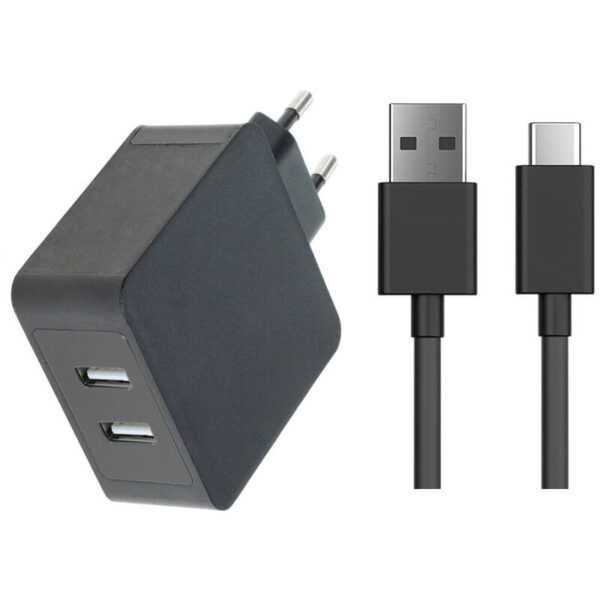 Dual usb-c 5V 2,4A Schnellladegerät Netzteil Ladekabel Datenkabel usb 3.1 Typ-C Schwarz (2 Anschlüsse) für hp Pro Tablet 608 / 4GB ram / lte / lte 4GB