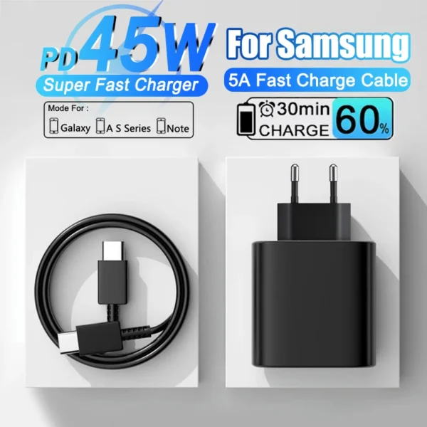 For Samsung 45W Super Fast Charger For Samsung Galaxy S24 S20 S21 S22 S23 Ultra Plus A54 5G USB Type