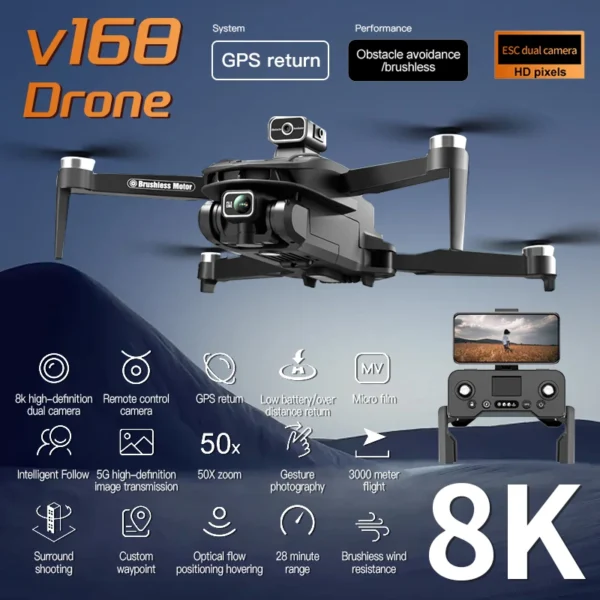 For Xiaomi V168 Drone 8K 5G GPS Professional HD Aerial Photography Dual-Camera Omnidirectional