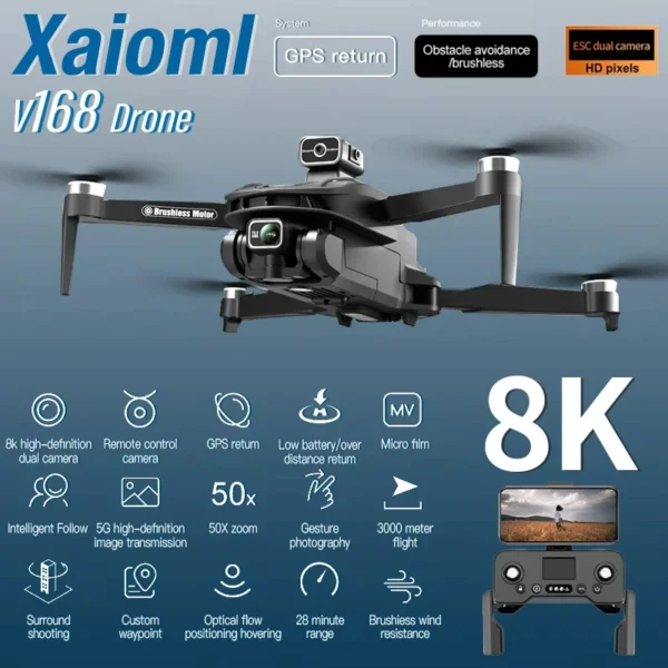 For Xiaomi V168 Drone 8K 5G GPS Professional HD Aerial Photography Dual-Camera Omnidirectional