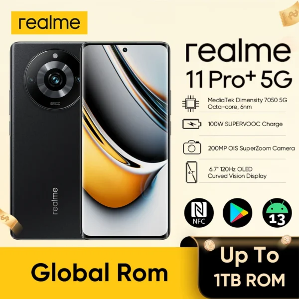 Global ROM realme 11 Pro Plus 5G Smartphone Android Cellphones MTK 7050 1TB ROM 12GB RAM 120Hz FHD+