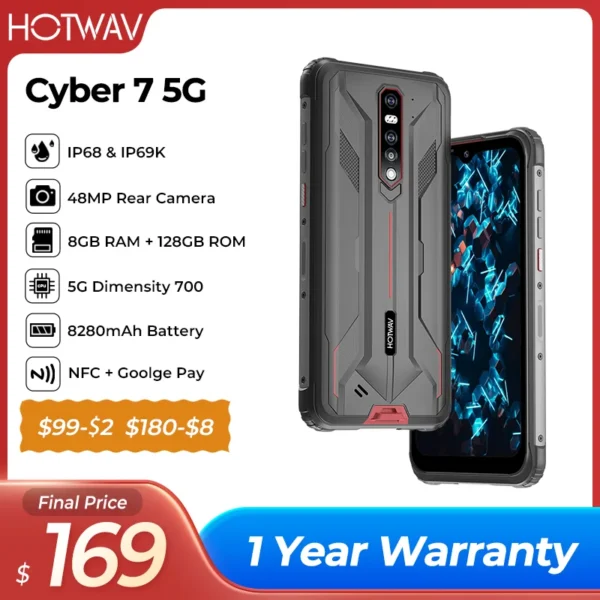 Globale Version Hotwav Cyber 7 5g robustes Smartphone 6.3 "fhd 8GB 128GB 8280mAh 20mp Nachtsicht