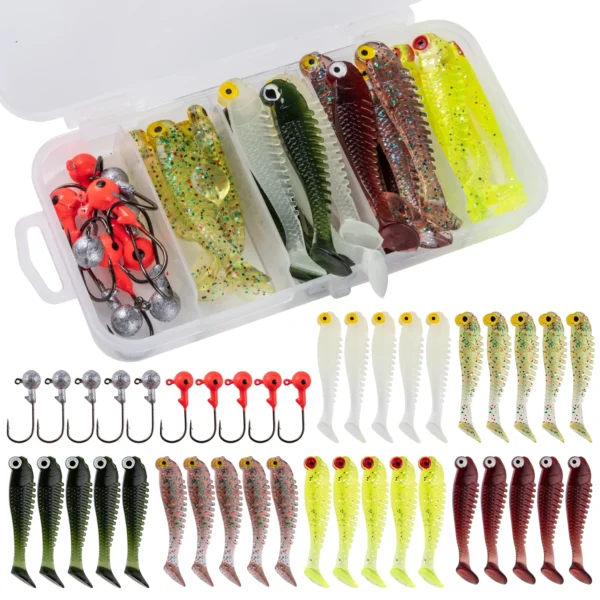 Goture 40pcs/lot Soft Lure Kit Soft Fishing Lure 5cm 0.7g Jig Head Hook 3.2cm 3.5g Fishing Hooks