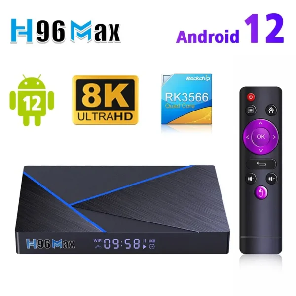 H96 Max V56 Android12 Smart TV Box RK3566 Quad-Core 4K 2.4G/5G WiFi BT4.0 1000M LAN 8GB 64GB Set Top