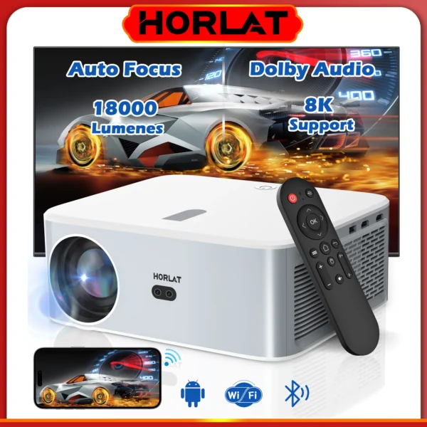 HORLAT-Projetor LED Android Home Theater Beamer Portátil Full HD 1080P Vídeo 4K Keystone 5G