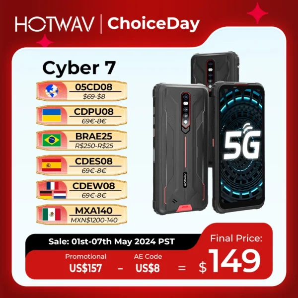 HOTWAV-Cyber 7 5G Smartphone Robusto 6.3 Tela FHD Polegadas 8GB RAM 128GB ROM Bateria 8280mAh