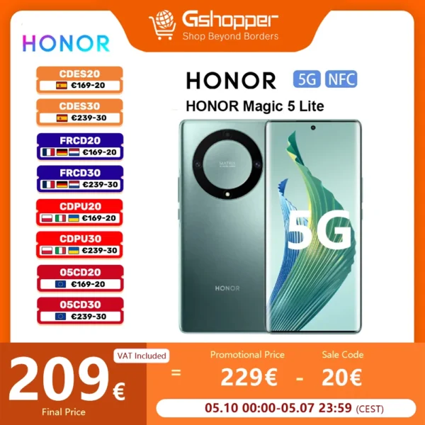 Honra-smartphone magic5 lite 5G versão global 6 tela amolada de 67 polegadas 120hz câmera 64MP