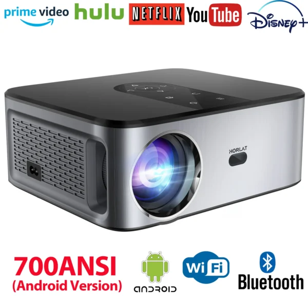 Horlat Android 4k LED-Projektor 700Ansi Full HD 1080p Video Heimkino Auto Keystone 5g WLAN