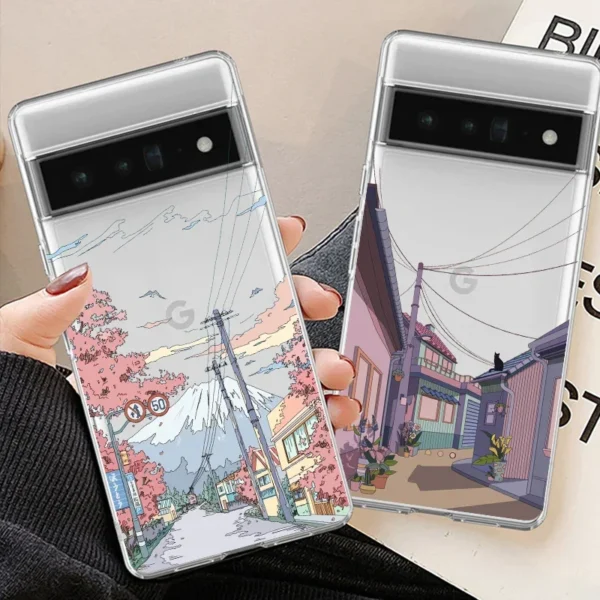 Japan Anime Landscape phone Case for Google Pixel 7a 7Pro 6a 6 6Pro 8 8 Pro 5G Clear Scenery Covers