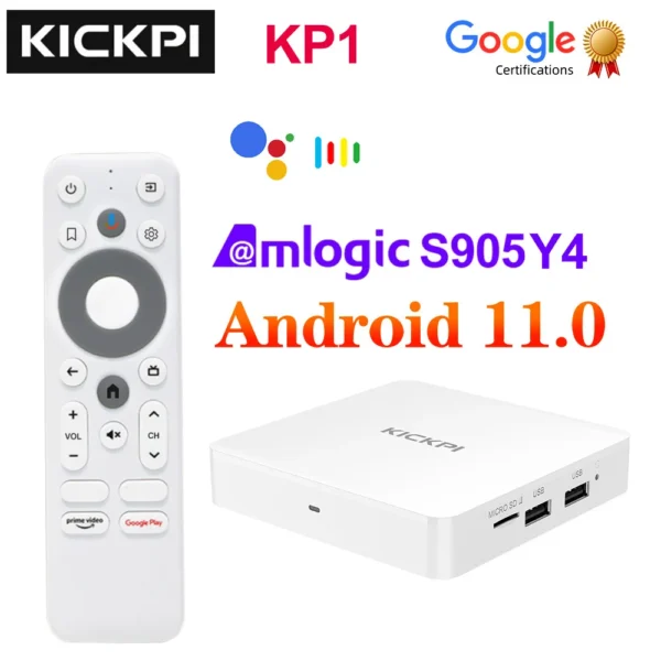 KICKPI KP1 Google TV Box Android 11 Amlogic S905Y4 2GB 32GB Support AV1 1080P H.265 4K 2.4G&5G Wifi