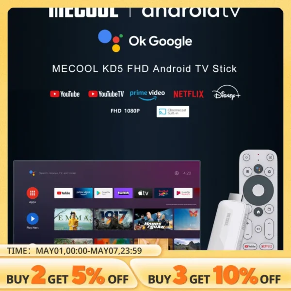 Mecool KD5 Android 11 TV Stick HDR10 Smart TV Box 1GB 8GB WiFi 2.4G 5G Mini Streaming Media Player