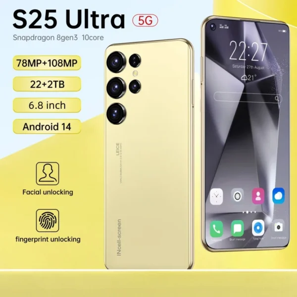 Mobile Phones S25 Ultra 6.8 HD Screen Smart Phone Original 22G+2T 5G Dual Sim Celulares Android