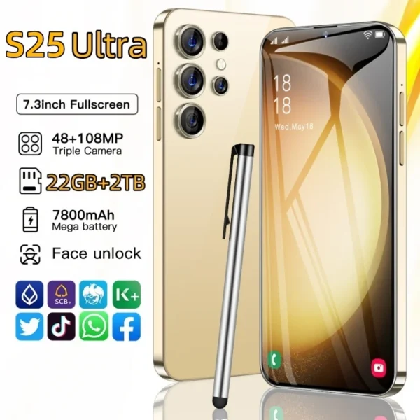 Mobile Phones S25 Ultra 7.3 HD Screen Smart Phone Original 22G+2T 5G Dual Sim Celulares Android