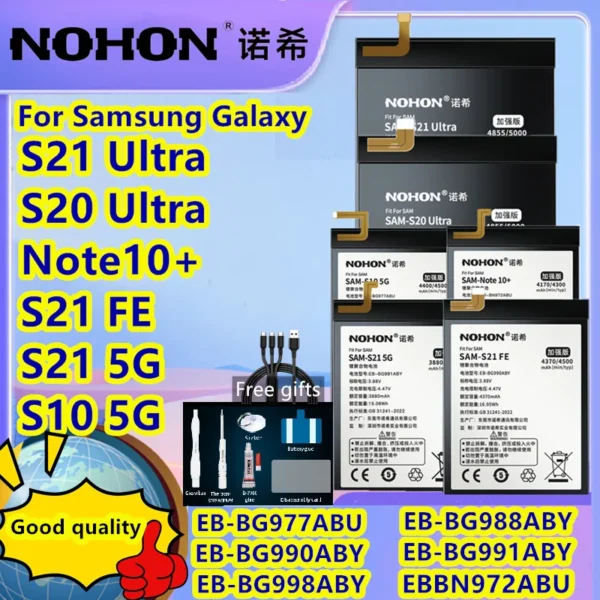 NOHON Bateria Para Samsung Galaxy S10 X S21 5G S9 S8 Plus S7 S6 Edge S10E s21FE S20ultra S21ultra