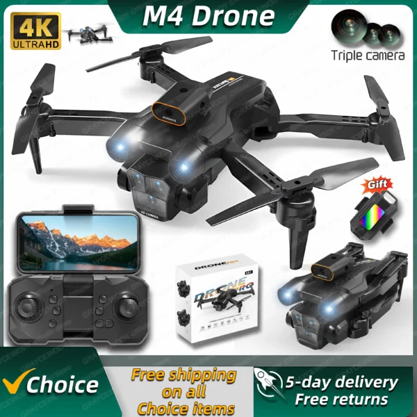 New M4 RC Drone 4K Professinal With 5G WIFI MINI Dron Triple HD Camera Foldable RC Quadcopter FPV