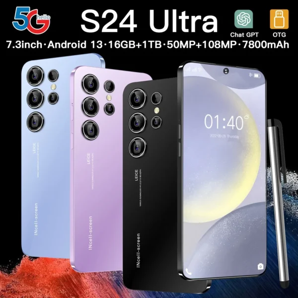 New S24 Ultra Smart phone 5G Original Android 7.3 Inch Full Screen Face ID 16GB+1TB MObile Phones