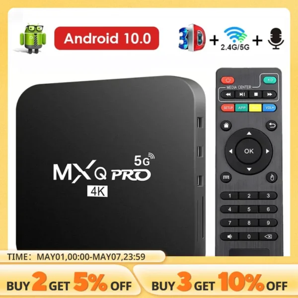 New Smart TV Box MXQ-PRO 4K HD Android 10.0 Smart TV Box 2.4/5G Dual-WIFI 3D Video Media Player Home