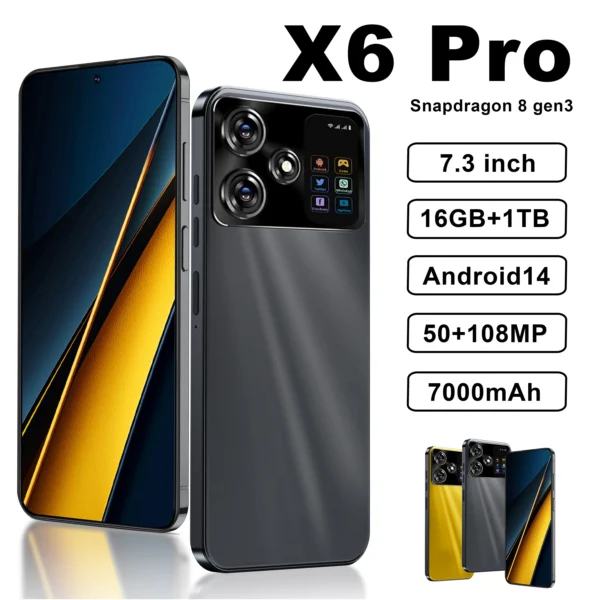 Original X6 Pro Smartphone 7.3inch Global Version 16G+1TB Snapdragon 8 gen3 Android14 50+108MP 4G/5G