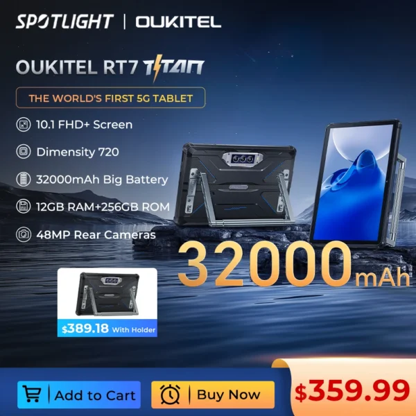 Oukitel RT7 TITAN 5G Rugged Tablet 10.1" FHD+ 32000mAh 12GB+256GB Android 13 Tablet 48MP+20MP