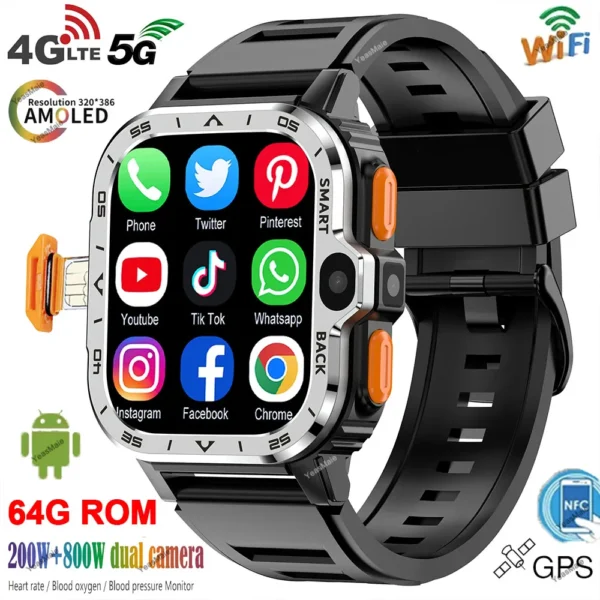 PGD SmartWatch 4G LTE GPS Wifi SIM Card NFC Dual Camera Rugged 16/64G ROM Storage Google Play Heart