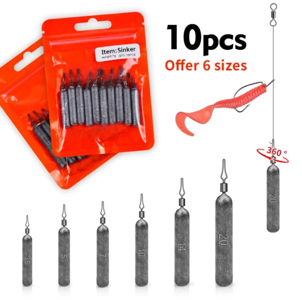 PROBEROS 10pcs Fishing Sinkers - 3.5g 5g 7g 10g 14g 20g - Drop Shot Weights & Pencil Sinkers -