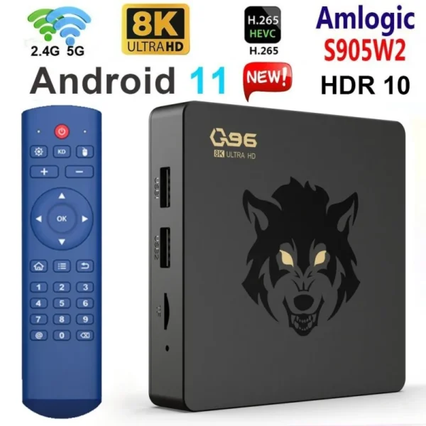 Q96 8K TV caixa IP60 Android 11 Amlogic S905 W2 Quad Core 2.4G 5G WiFi UHD HDR10 Media