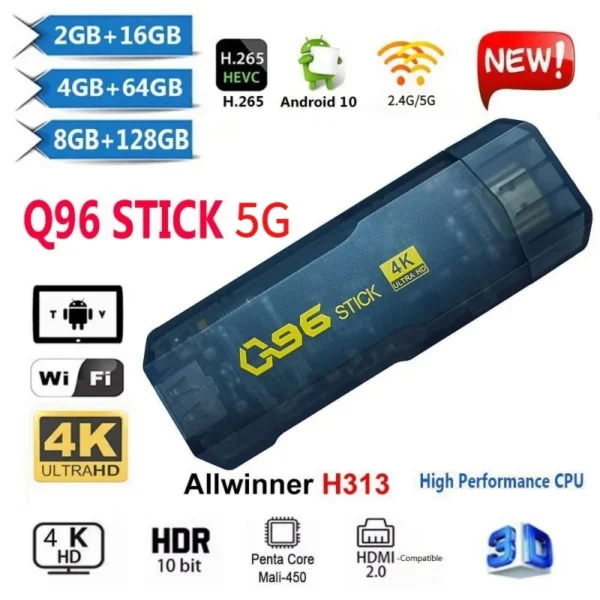 Q96 tv stick 5g/4g media player mehrere beliebte apps android 10 h313 4k hd samrt tv box kostenlos