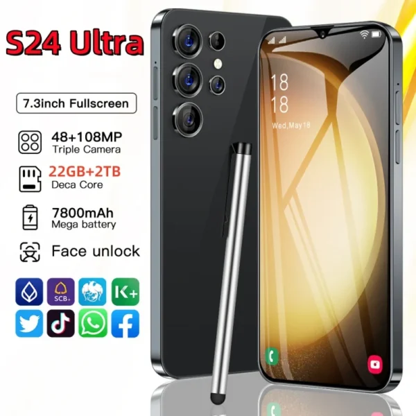 S24 Ultra Mobile Phones 7.3 HD Screen SmartPhone Original 22GB+2T 5G Dual Sim Celulares Android