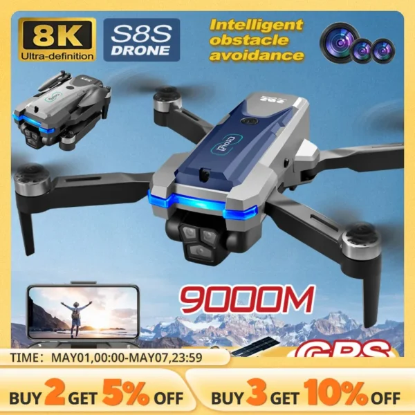 S8S GPS Drone 5G Wifi 8K HD Dual ESC Camera Optical Flow 360° Obstacle Avoidance Brushless Motor RC