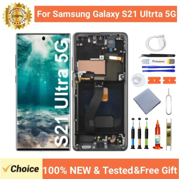 Substituição De Tela AMOLED Com Moldura Samsung Galaxy S21 Ultra 5G SM-G998U G998A