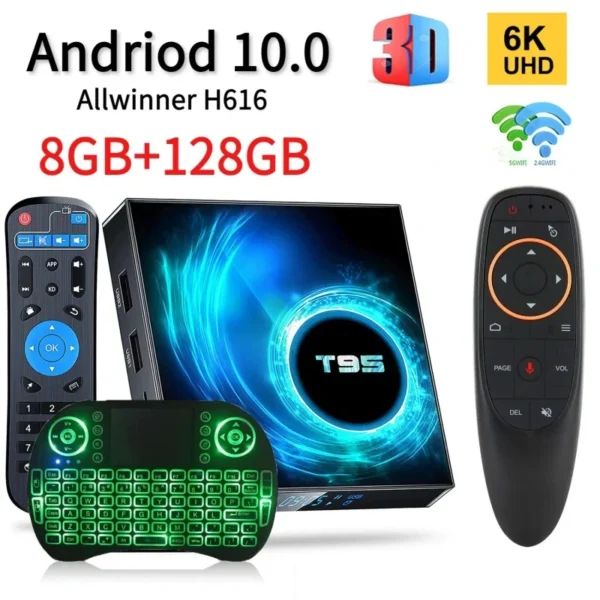 T95 tv box android10 8gb 128gb all winner h616 quad core uhd10 6k 3d h.265 5g wifi bluetooth 9. 0