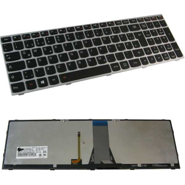 Trade-shop - Original qwertz Tastatur Deutsch mit Hintergrundbeleuchtung und Rahmen Silber für Lenovo Ideapad E50-70 E50-80 E51-80 E70-70m G41-25