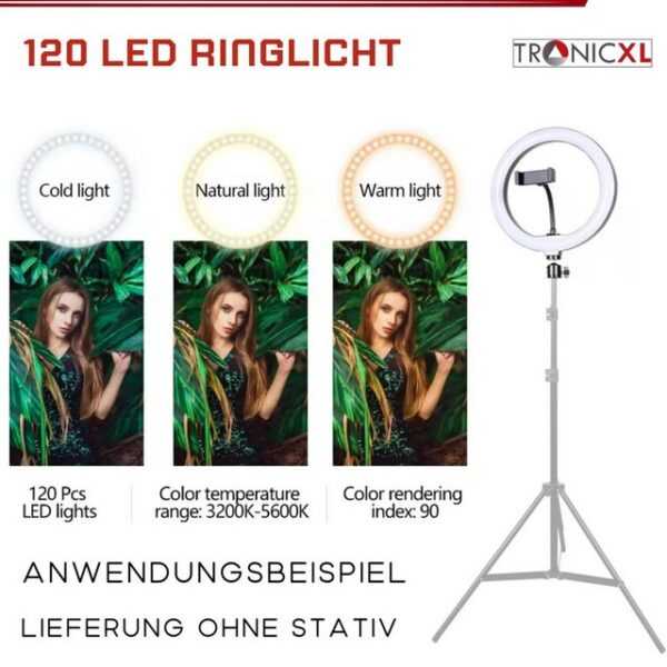 TronicXL Ringlicht Großes Ringlight 10 Zoll ohne Stativ Handy Licht Beauty Lampe Foto, mit Kugelkopf für Smartphones iPhones Videos Streaming Schminken