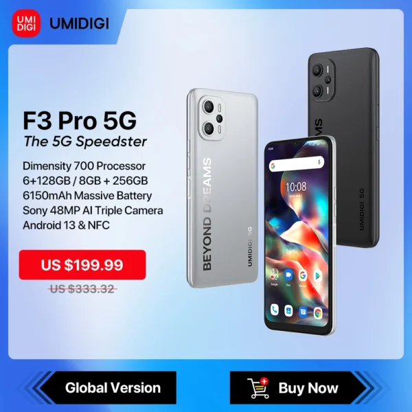 UMIDIGI-F3 PRO 5G Smartphone Android 13 NFC 6150mAh 6 6 "Dimensity 700 Display 8GB 256GB