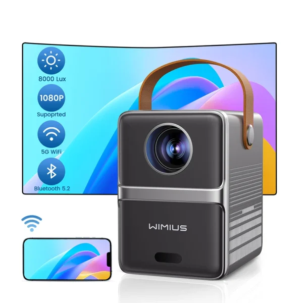 Wiimius-projetor de teatro portátil p61 8000lumens 5g wi-fi bluetooth 1080p tela full hd home