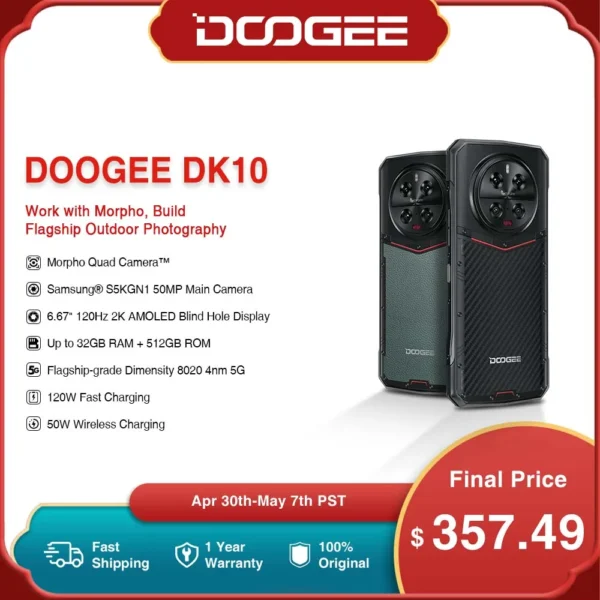 World Premiere DOOGEE DK 10 5G Dimensity 8020 Morpho Quad Camera 50MP Rugged Phone 6.67" 120Hz 2.5K