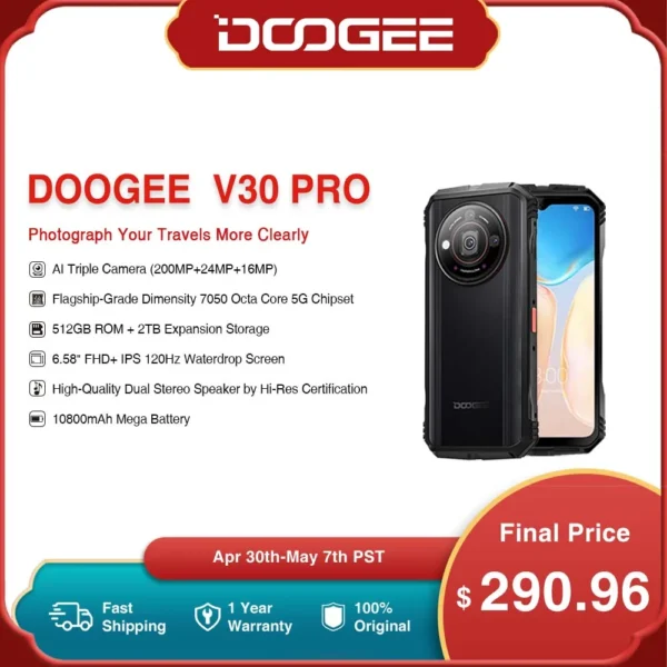 World Premiere DOOGEE V30 Pro Rugged Phone 200MP Camera Dimensity 7050 5G Smartphone 6.58" FHD