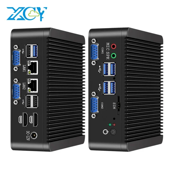 XCY Fanless Mini PC Intel Celeron J4125 DDR4 M.2 SSD RS232/485 2x LAN GPIO mPCIE 4G LTE 8x USB LVDS