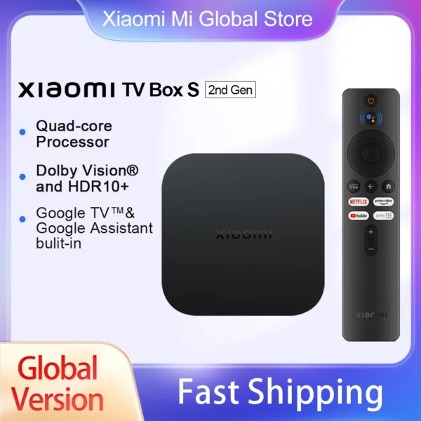 Xiaomi-Mi TV Box S 2ª Geração 4K Ultra-HD Processador Quad-core Sem Fio Wi-Fi 2.4G 5G