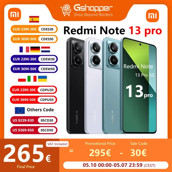 Xiaomi-Smartphone Redmi Note 13 Pro 5G Versão Global 6.67 " 120Hz Tela AMOLED 1.5K 8G 256G