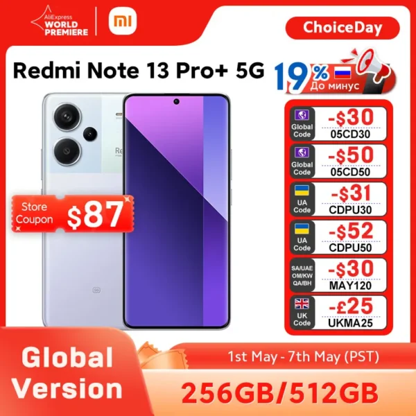 Xiaomi-Smartphone Redmi Note 13 Pro Plus Versão Global 5G Câmera OIS 200MP Tela MOLED Curva de