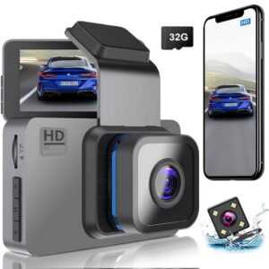 yozhiqu Integrierte 3-Kanal-Dashcam vorne und hinten mit 32 GB SD-Karte Blockflöte, 1-St., Full UHD,170-Grad-Weitwinkel,integriertes 5G WiF,Infrarot-Nachtsicht